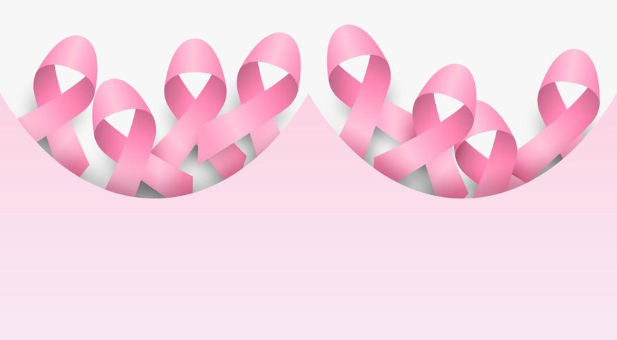 De voorlichtingsontwerp van borstkanker met roze linten op zachte roze achtergrond vector
