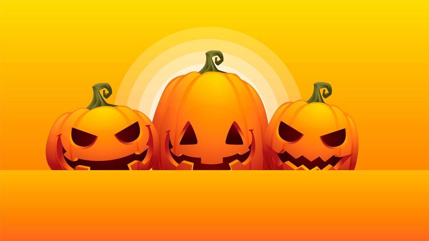 drie pompoenen halloween oranje achtergrond vector