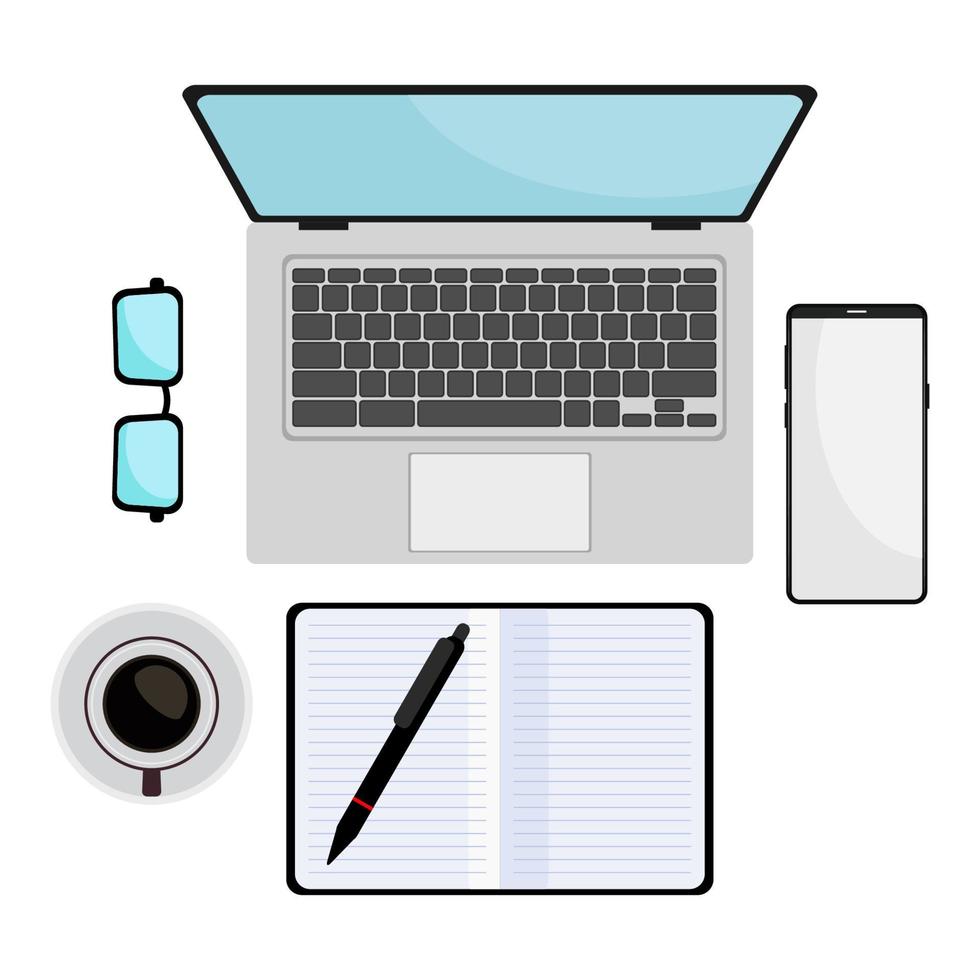 illustratie zakenlieden tools werken op het bureau. vector ontwerp illustratie