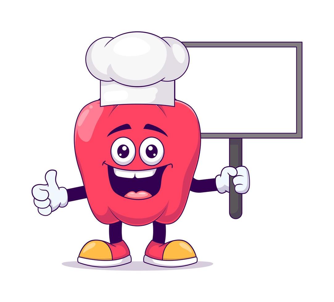 chef-kok rode paprika stripfiguur mascotte vector