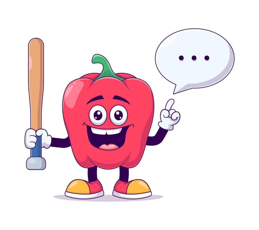 rode paprika spelen honkbal cartoon mascotte vector