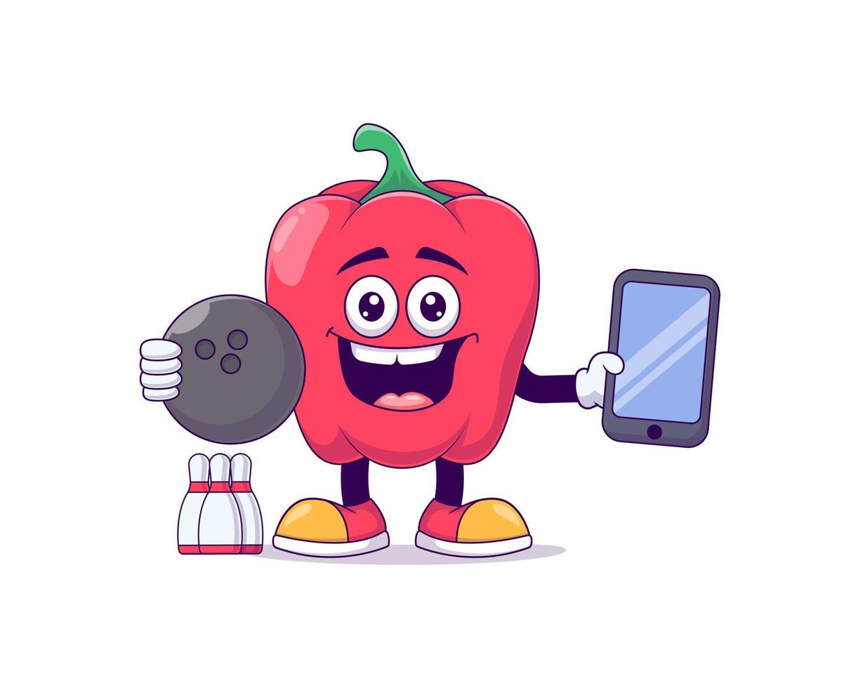 rode paprika spelen bowling cartoon mascotte vector