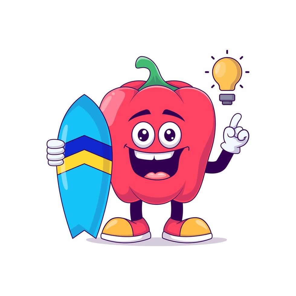 rode paprika spelen surfen cartoon mascotte vector