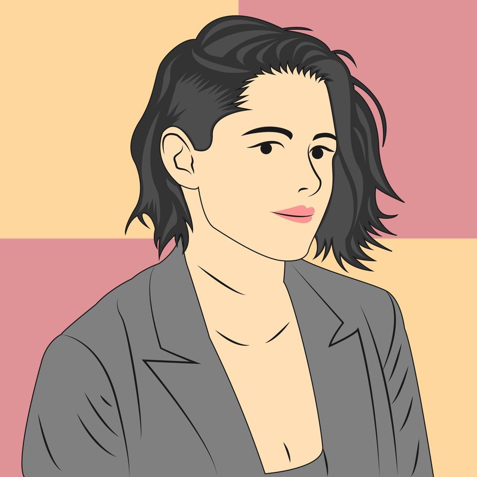 kristen stewart gezichtskunst in platte cartoonstijl. vector illustratie