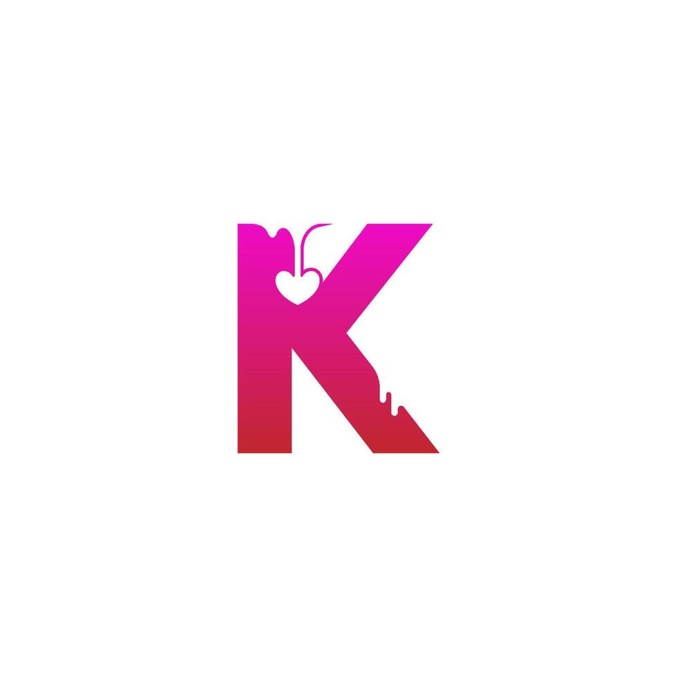 letter k logo icoon met smeltende liefde symbool ontwerpsjabloon vector