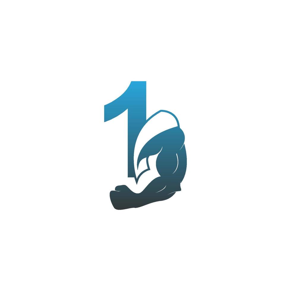 nummer 1 logo icoon met spier arm ontwerp vector