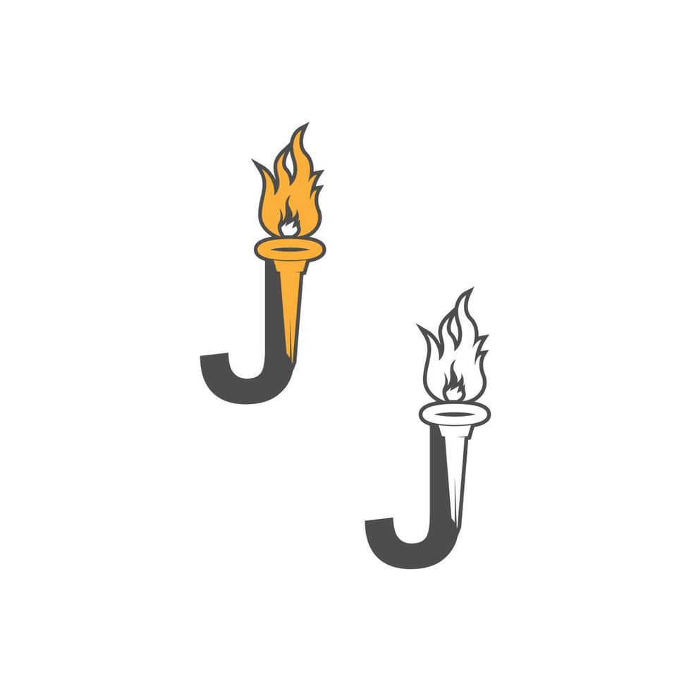 letter j-pictogramlogo gecombineerd met fakkelpictogramontwerp vector