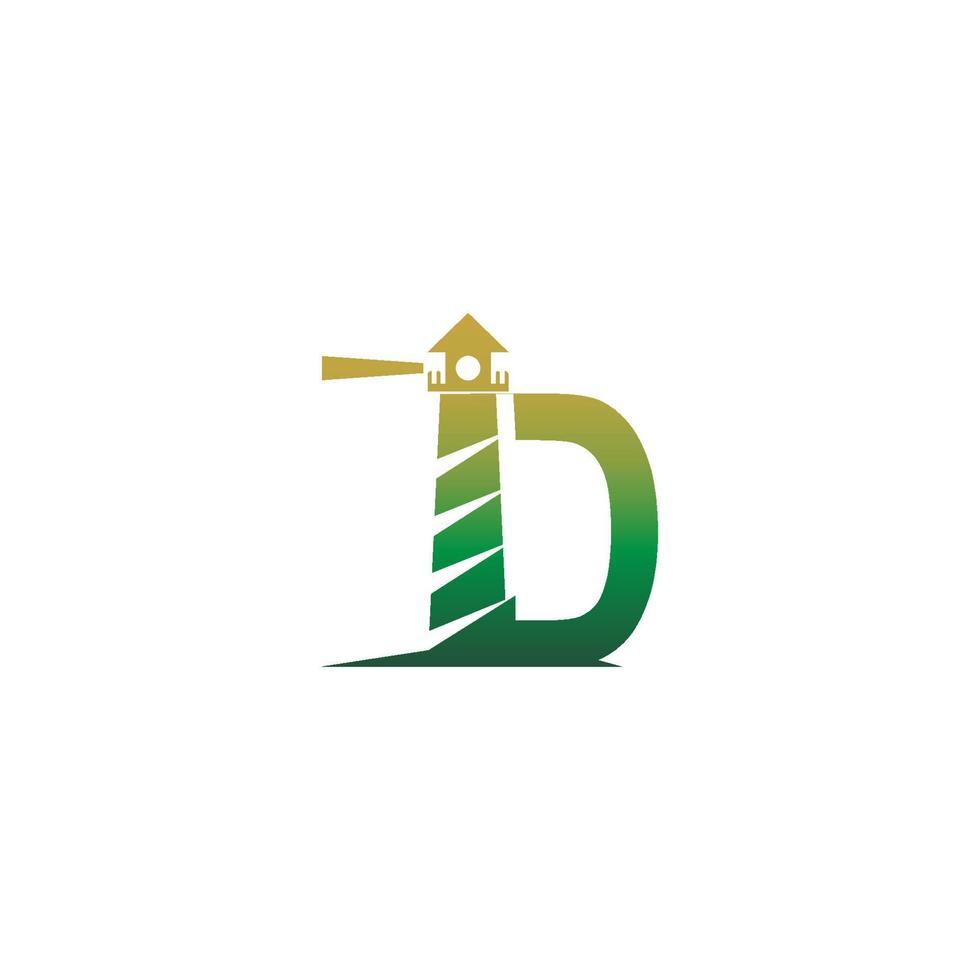letter d met vuurtoren pictogram logo ontwerpsjabloon vector
