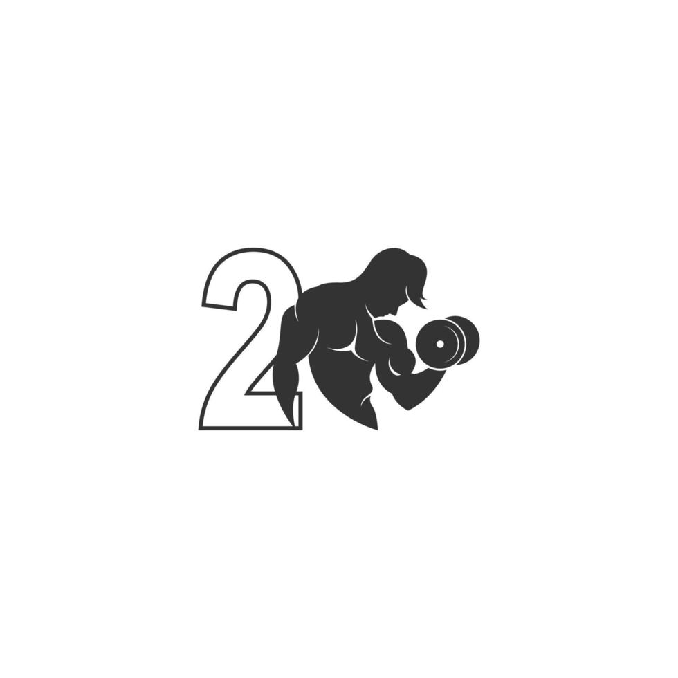 nummer 2 logo icoon met een persoon die een halter ontwerp vector vasthoudt
