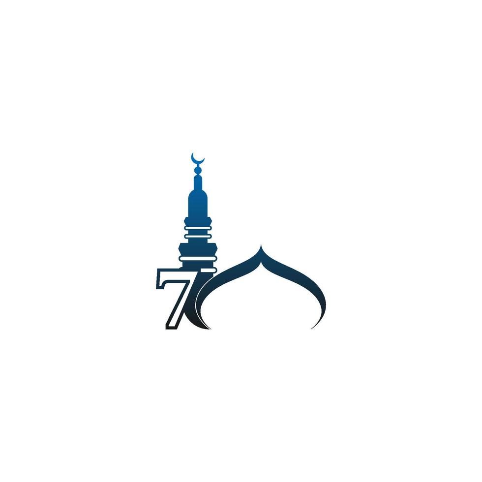 nummer 7 logo icoon met moskee ontwerp illustratie vector