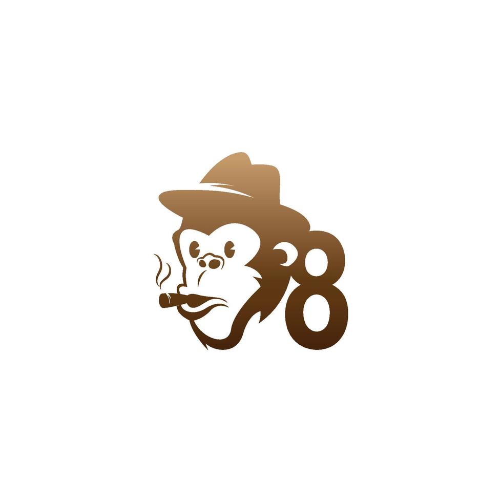 aap hoofd pictogram logo met nummer 8 sjabloonontwerp vector