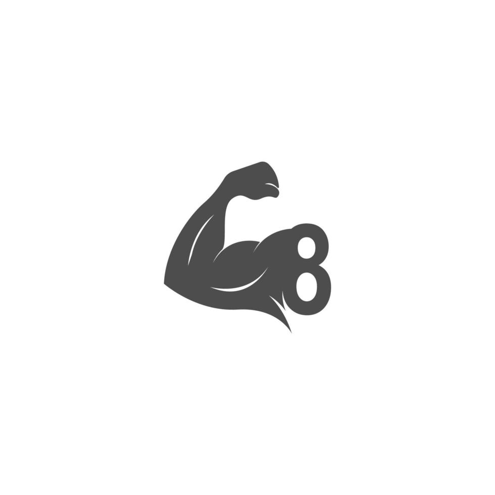 nummer 8 logo icoon met spier arm ontwerp vector