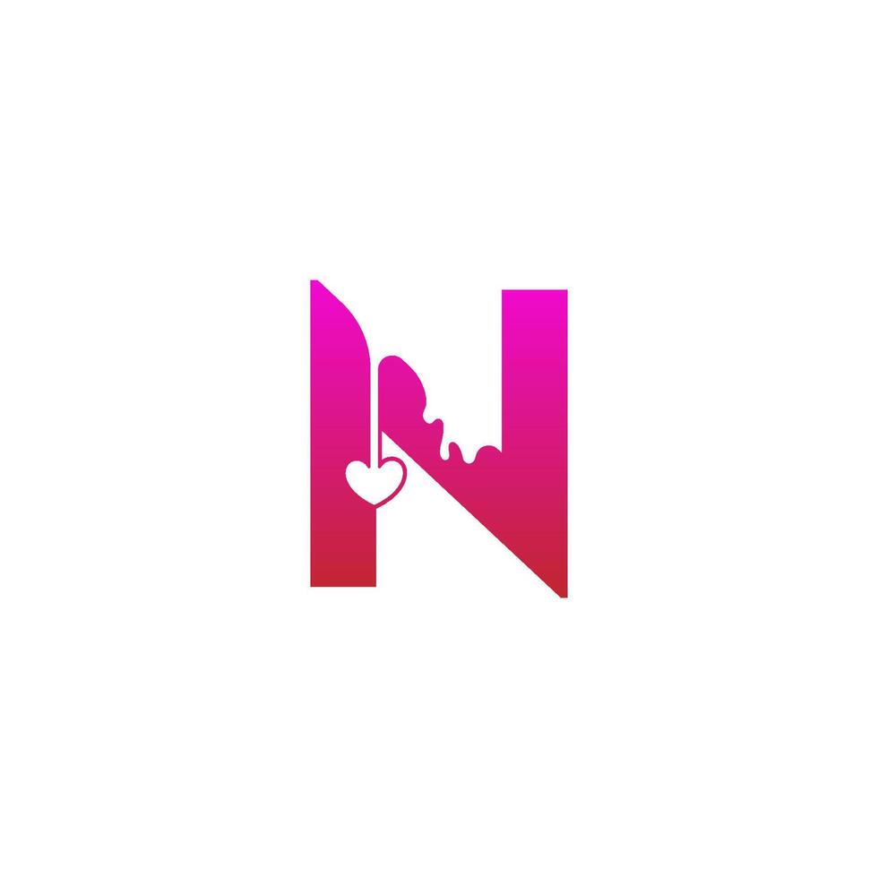 letter n logo icoon met smeltende liefde symbool ontwerpsjabloon vector