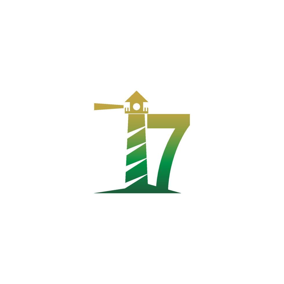 nummer 7 met vuurtoren pictogram logo ontwerpsjabloon vector