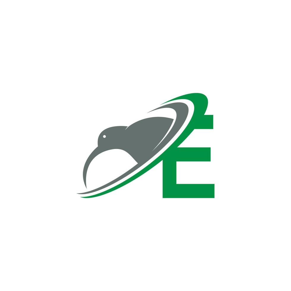 letter e met kiwi vogel logo pictogram ontwerp vector