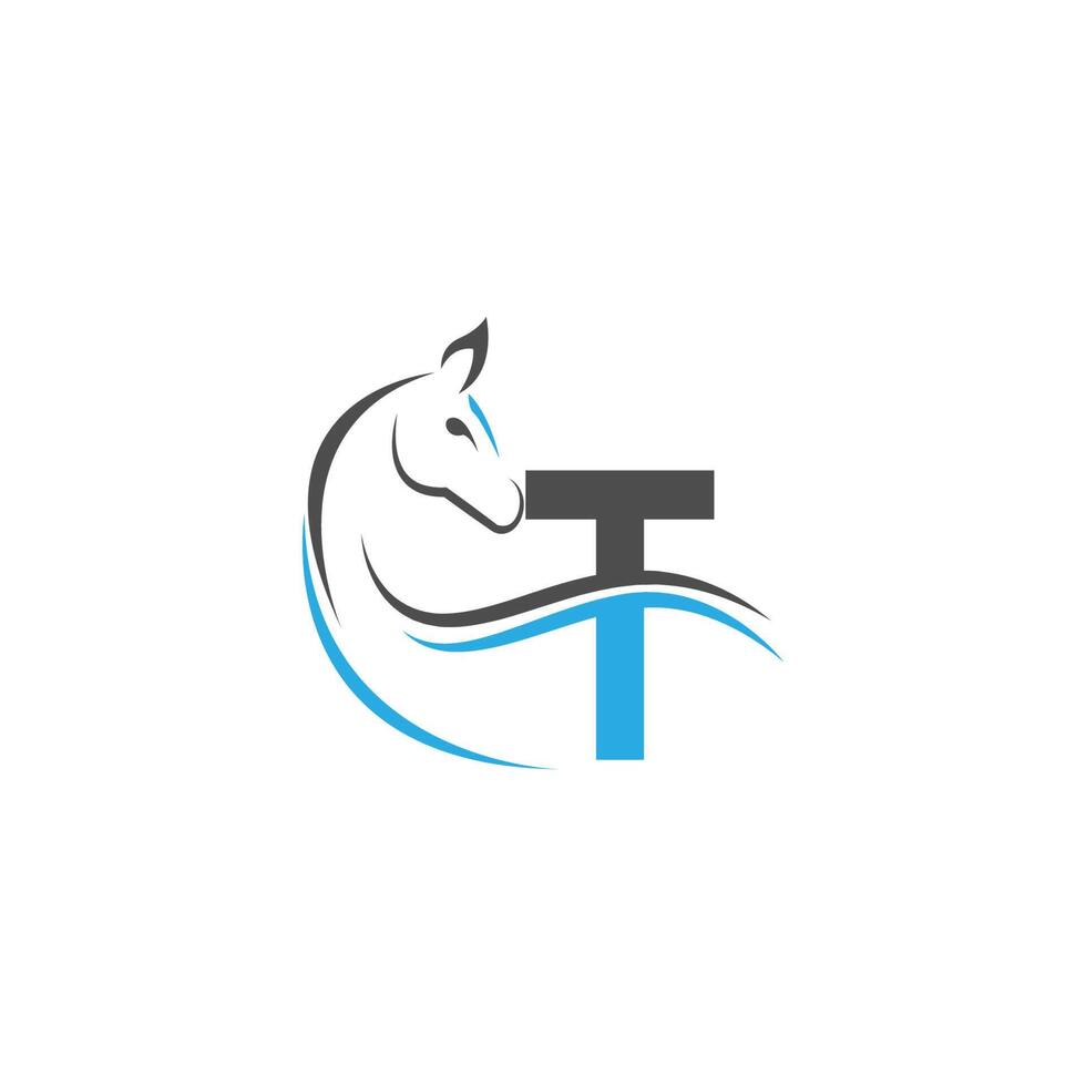 letter t pictogram logo met paard illustratie ontwerp vector