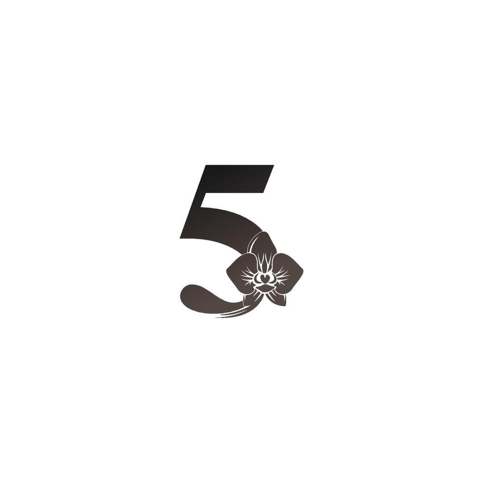 nummer 5 logo icoon met zwarte orchidee ontwerp vector