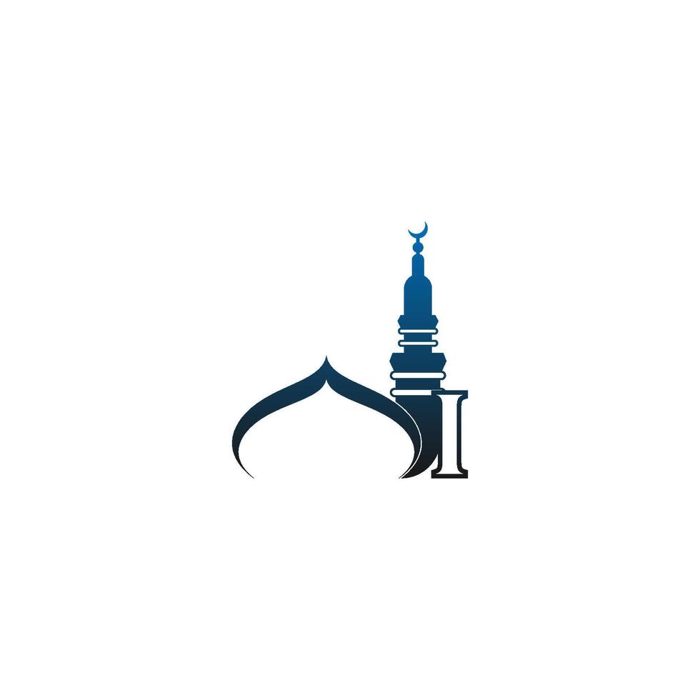 letter i logo icoon met moskee ontwerp illustratie vector