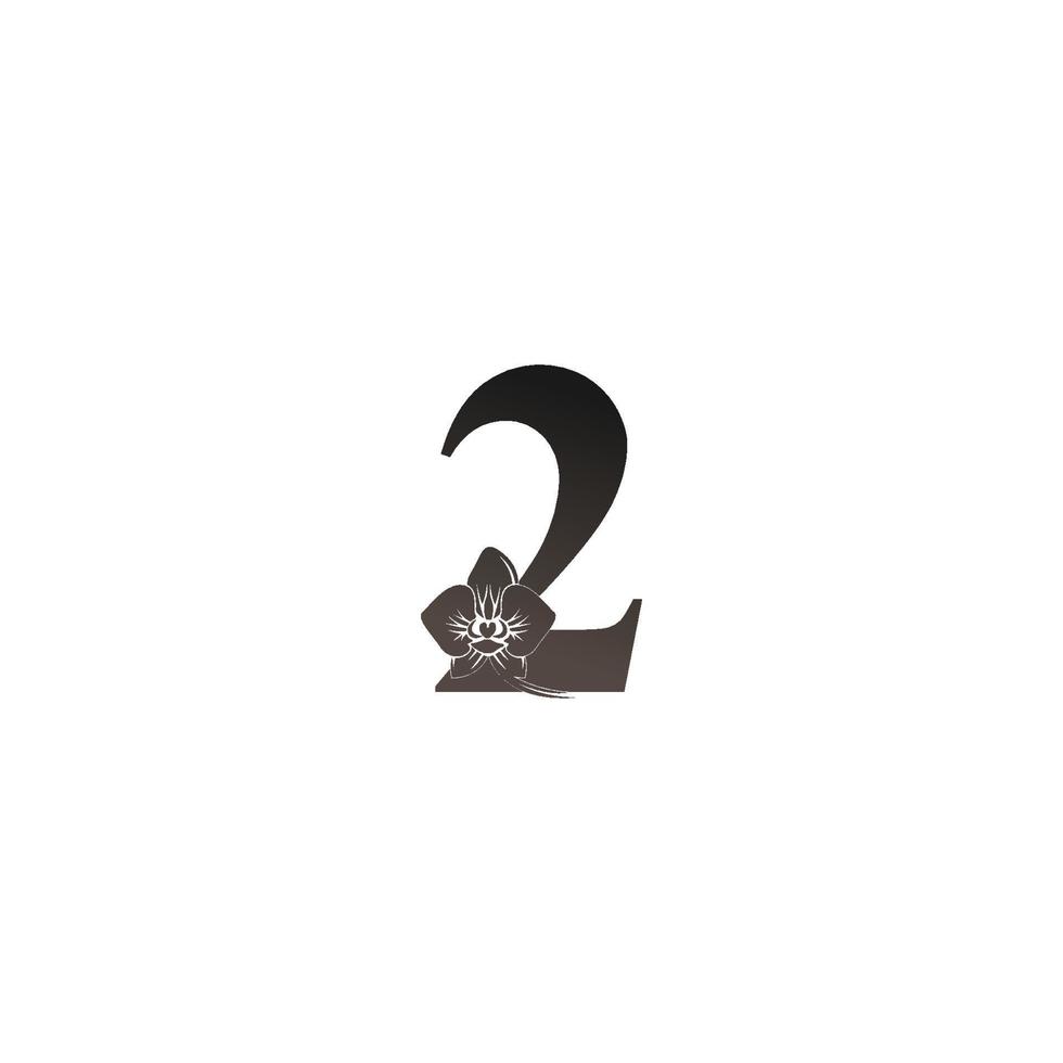 nummer 2 logo icoon met zwarte orchidee ontwerp vector