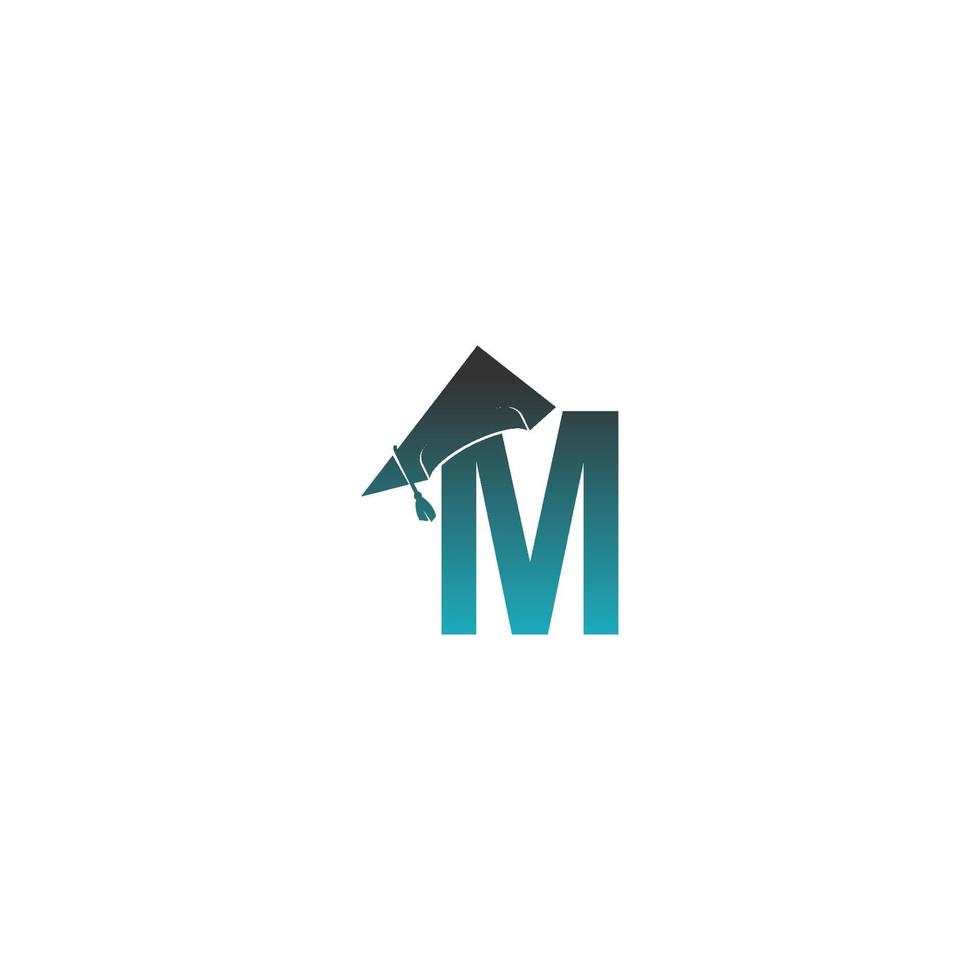 letter m logo icoon met afstudeer hoed ontwerp vector