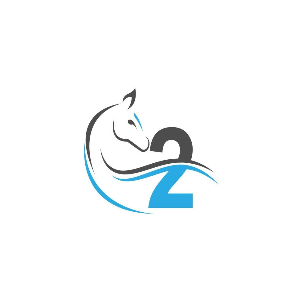 nummer 2 pictogram logo met paard illustratie ontwerp vector