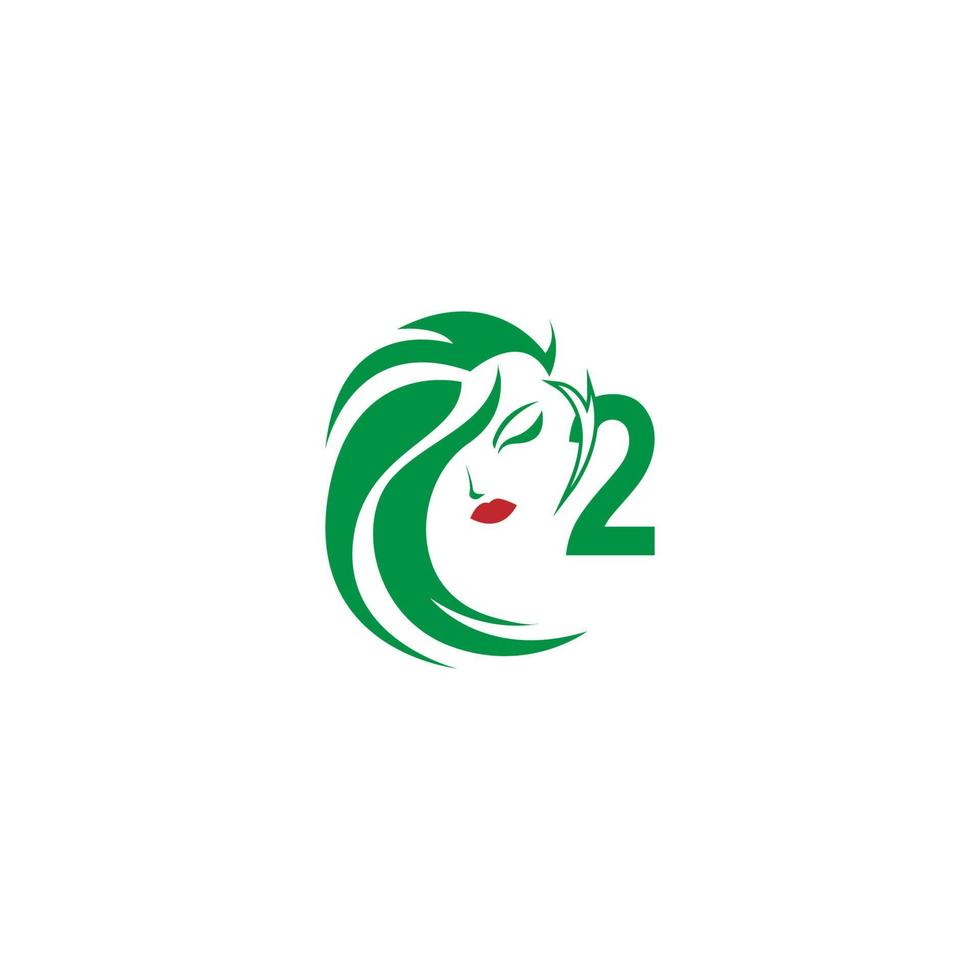 nummer 2 met vrouw gezicht logo pictogram ontwerp vector