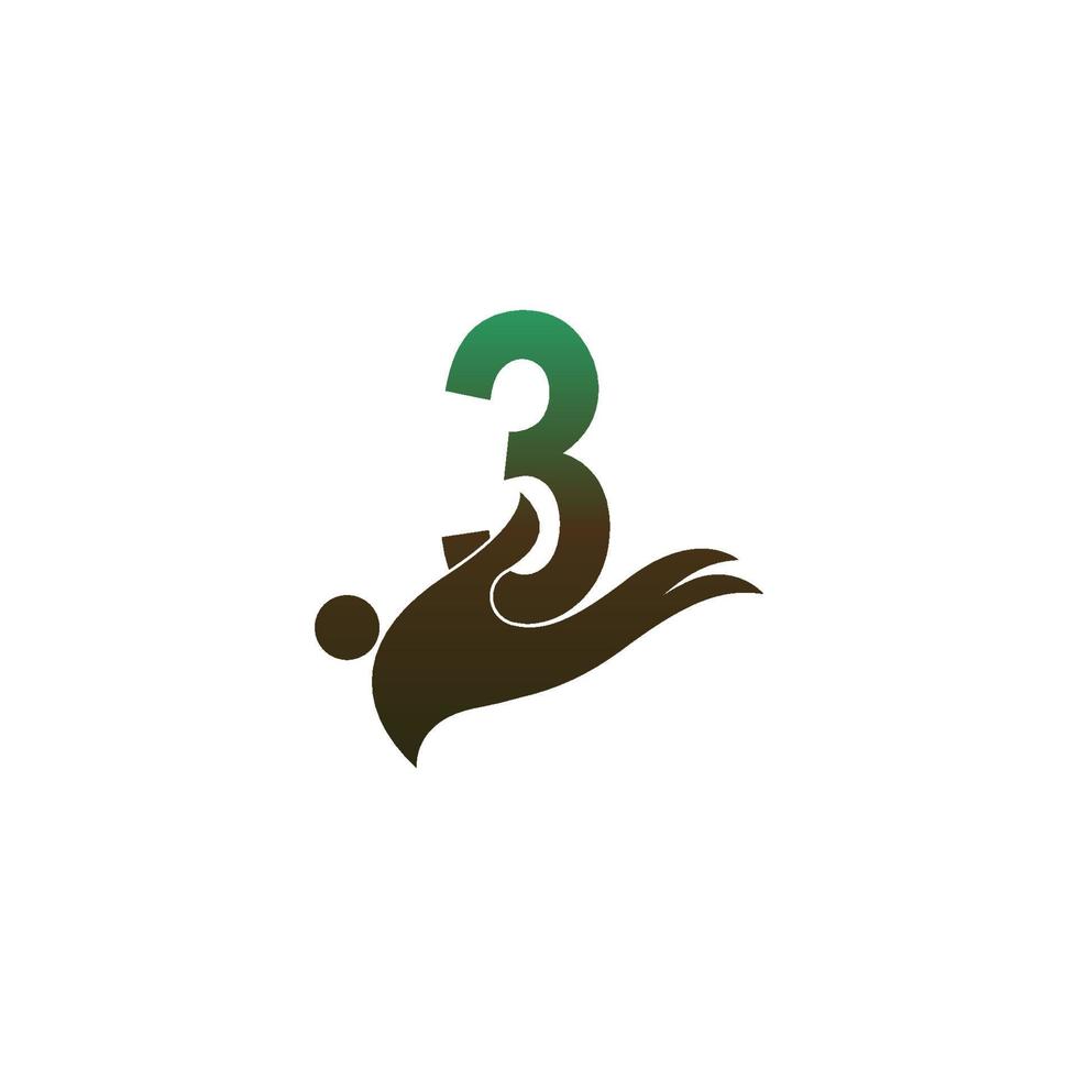nummer 3 logo icoon met mensen hand symbool ontwerpsjabloon vector