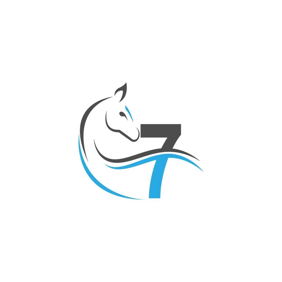 nummer 7 pictogram logo met paard illustratie ontwerp vector