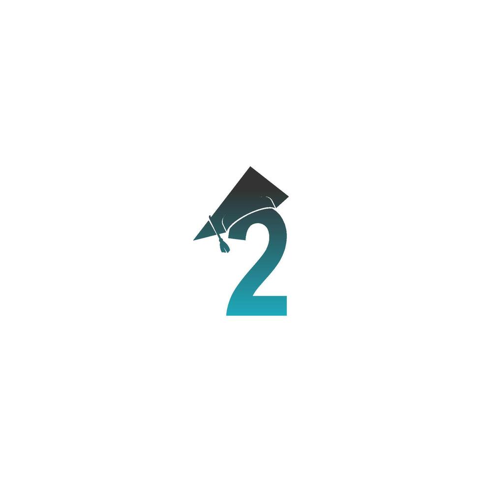 nummer 2 logo icoon met afstudeer hoed ontwerp vector