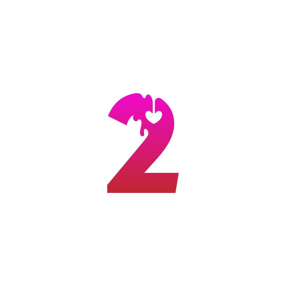 nummer 2 logo icoon met smeltende liefde symbool ontwerpsjabloon vector
