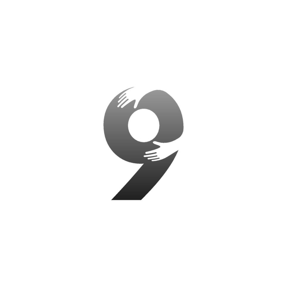 nummer 9 logo icoon met hand ontwerp symbool sjabloon vector