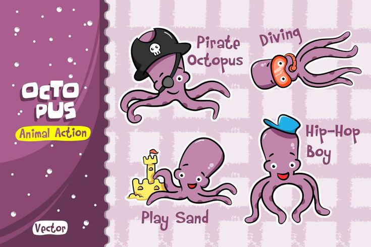 Octopus Cartoon Set. Vector ontwerp van dierlijke actie