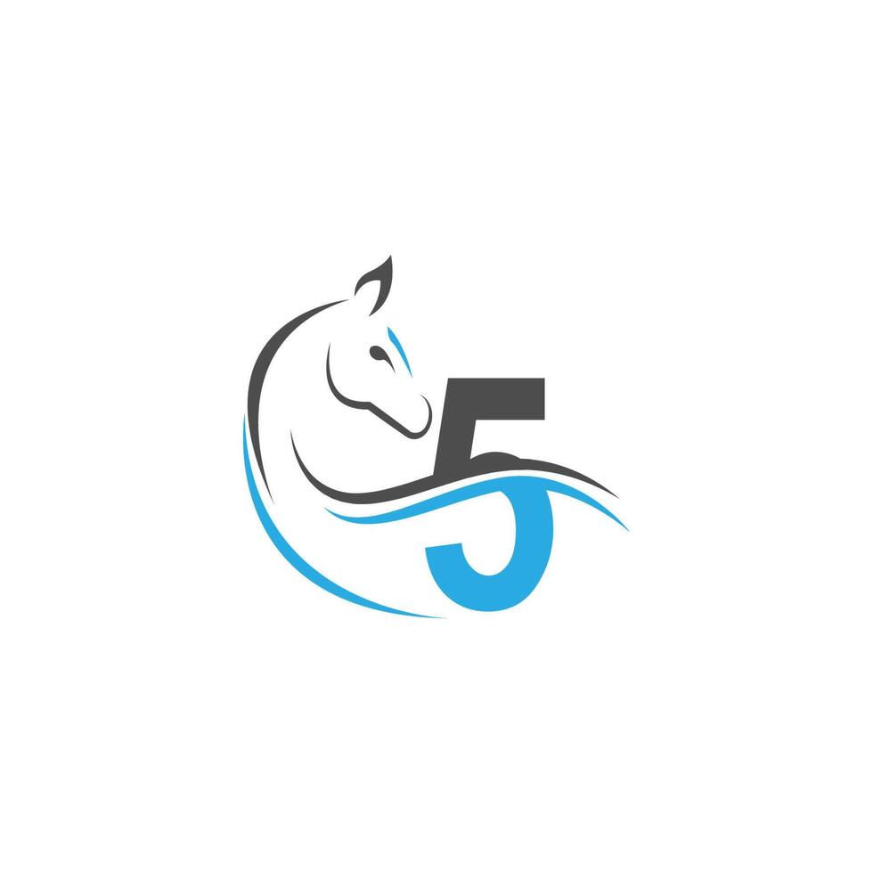 nummer 5 pictogram logo met paard illustratie ontwerp vector