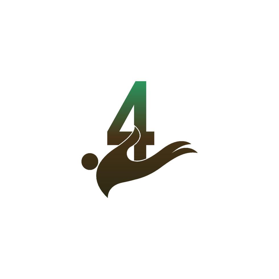 nummer 4 logo icoon met mensen hand symbool ontwerpsjabloon vector