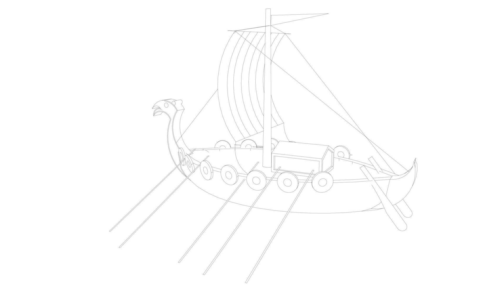 klassieke zeilboot in lineaire stijl vector