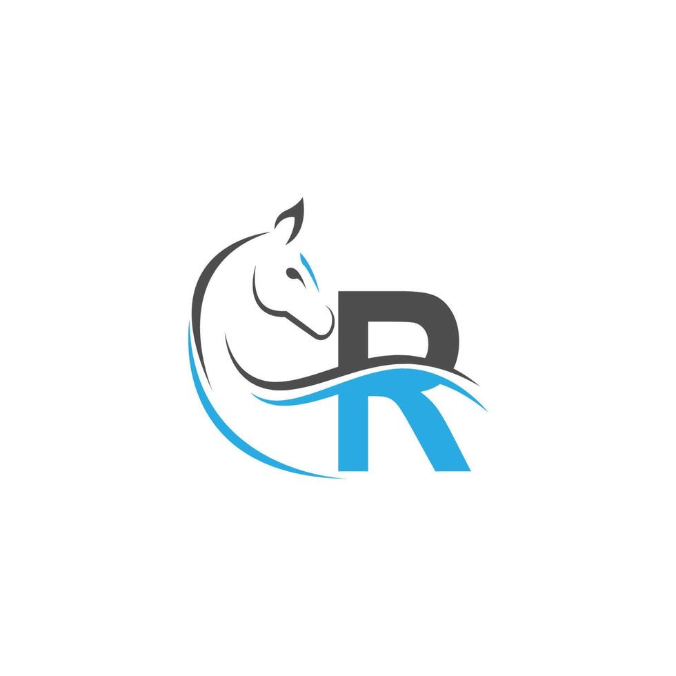 letter r pictogram logo met paard illustratie ontwerp vector