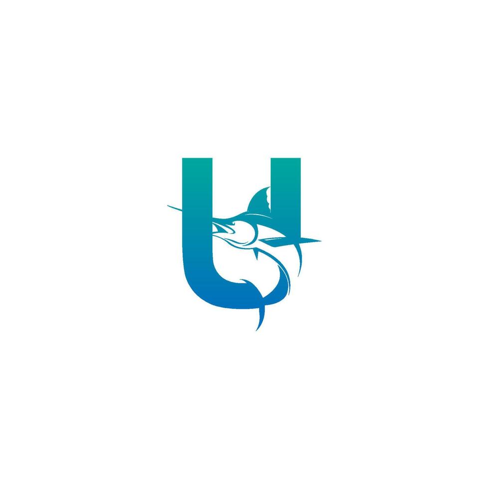 letter u logo icoon met vis ontwerp symbool sjabloon vector