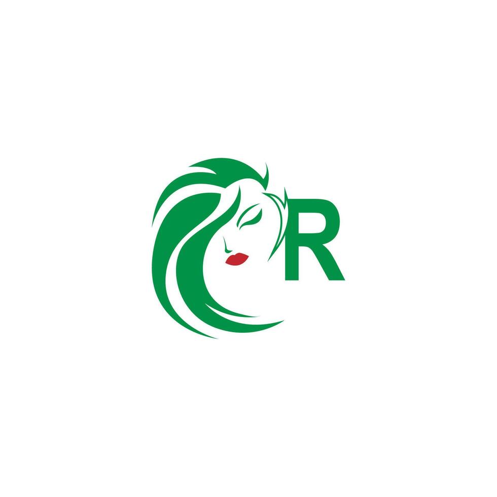 letter r met vrouw gezicht logo pictogram ontwerp vector