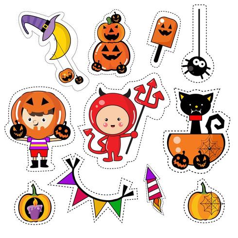 Halloween Icon Sticker Patches Set vector