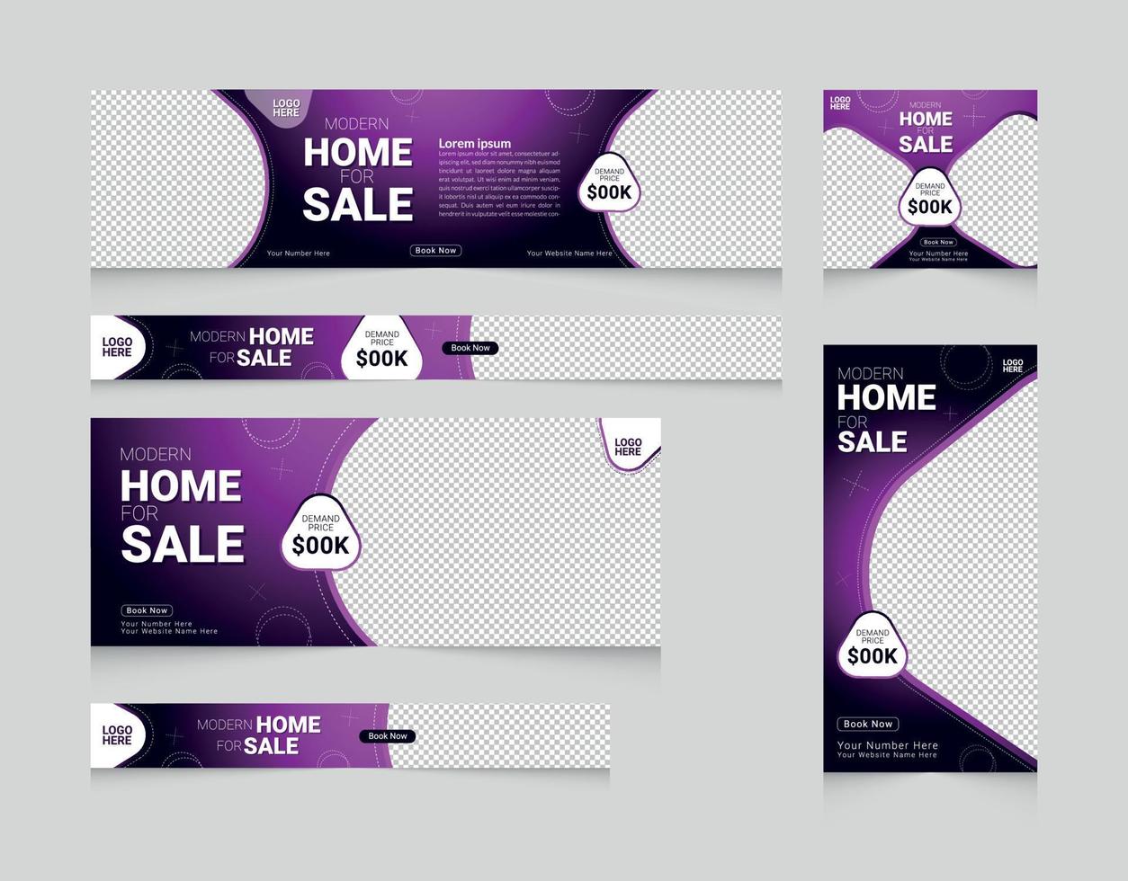webbanner advertentiesjabloon set paarse kleur gratis vector