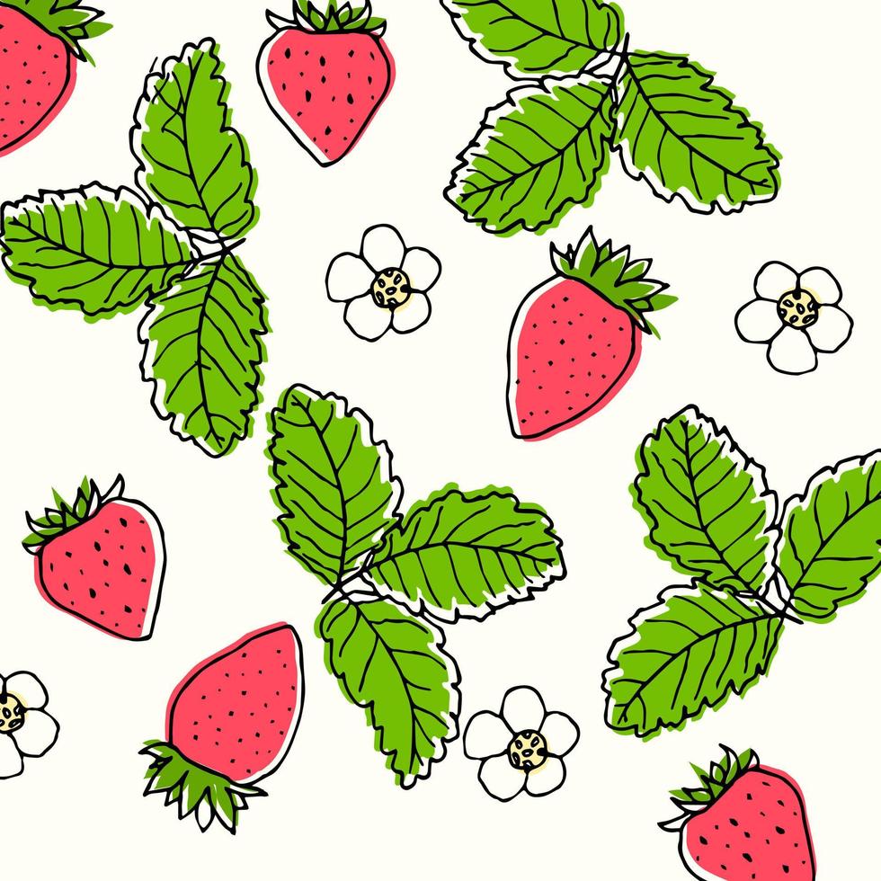 naadloos patroon van aardbeien en bloemen voorbeeld van een aardbeienpatroon voor verpakkingen en reclame. vector illustratie