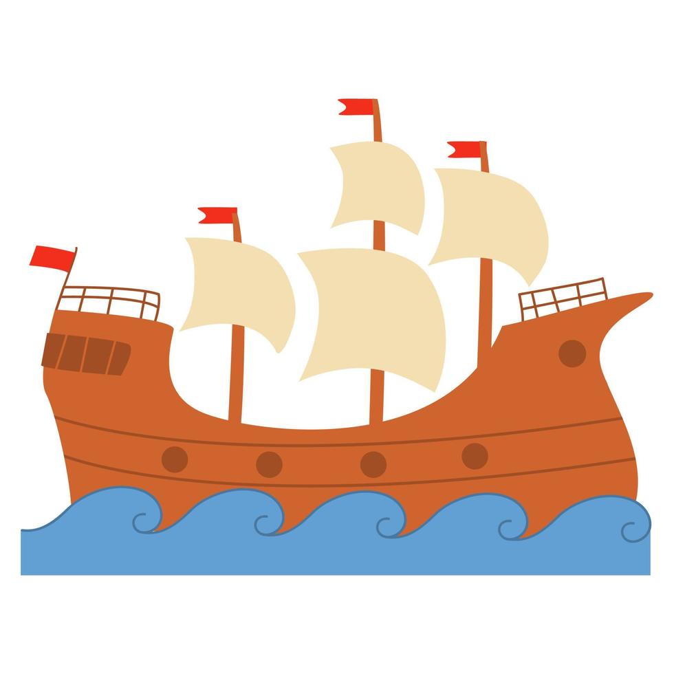 cartoon houten schip voor sea.sailing ship.isolated op een witte achtergrond. platte vectorillustratie artoon stijl. vector