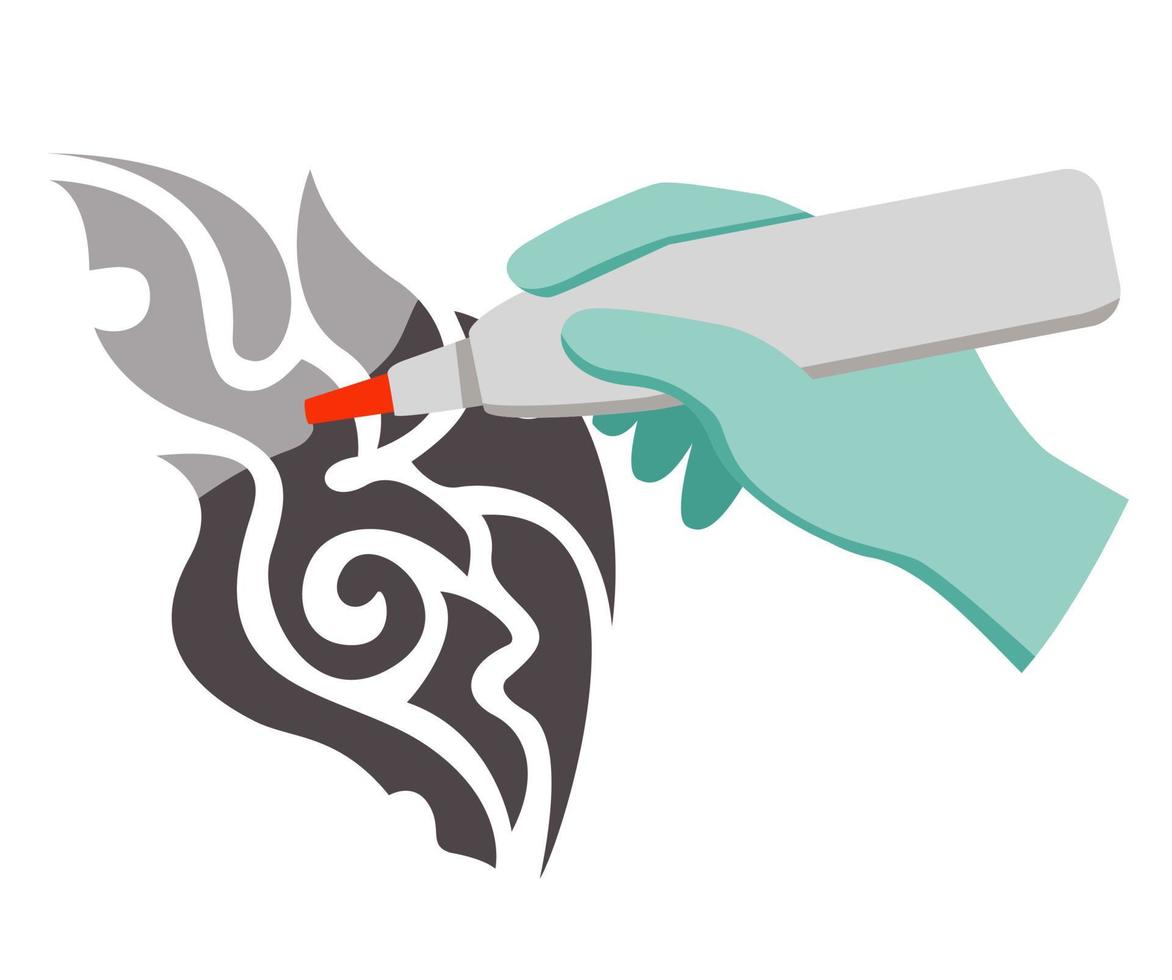 laser tattoo removal.removal procedure ongewenste tattoos.hand houdt tattoo verwijdering machine tattoo.vector illustration.isolated op een witte achtergrond. vector