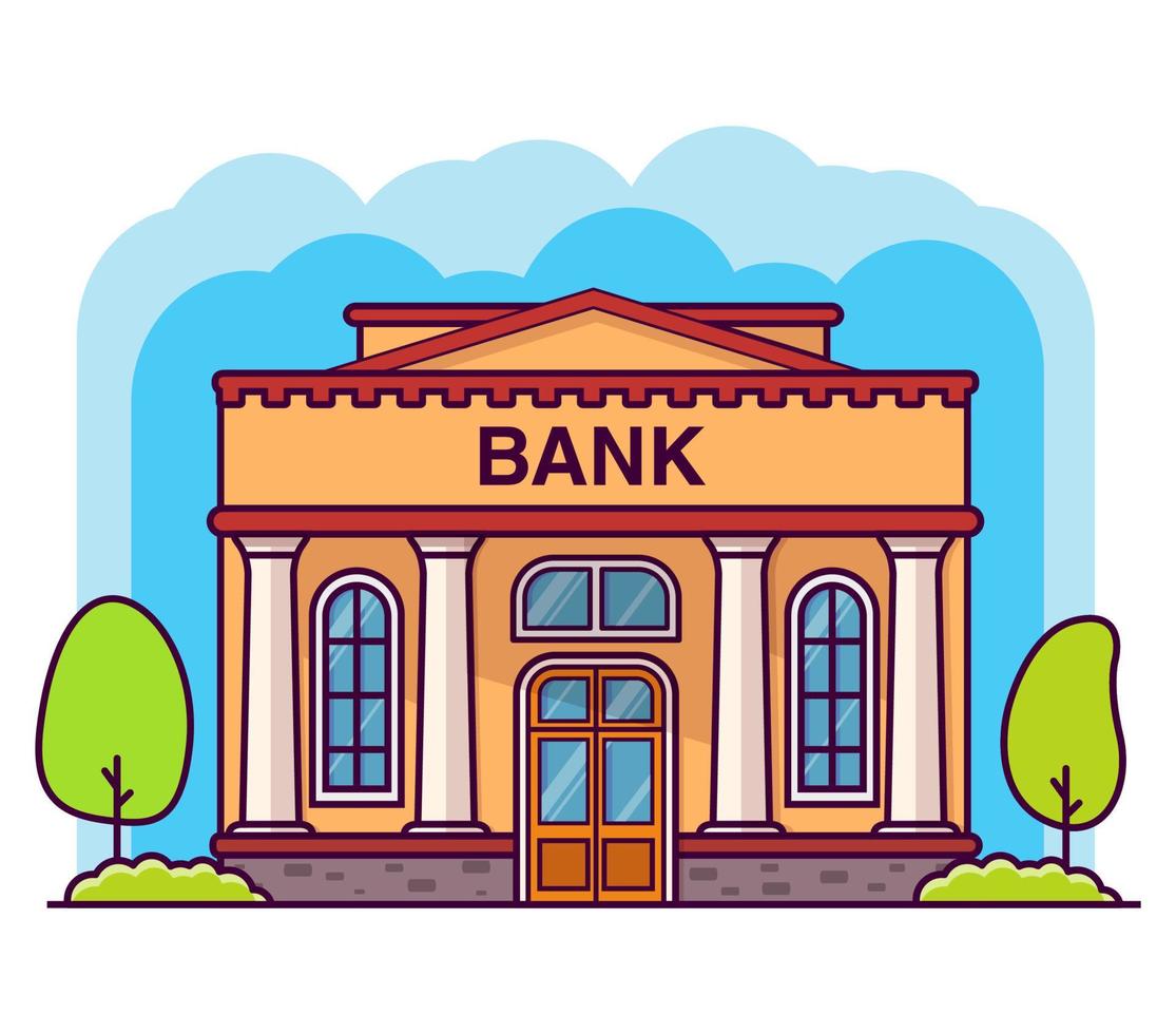 bankgebouw met kolommen. platte cartoon stijl vector illustration.government building.financial house.building gevel.architecture met kolom. vooraanzicht van bank.isolated op een witte achtergrond.