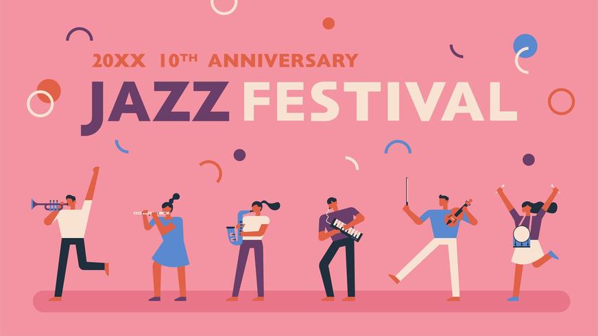 Jazz festival poster op roze achtergrond. vector