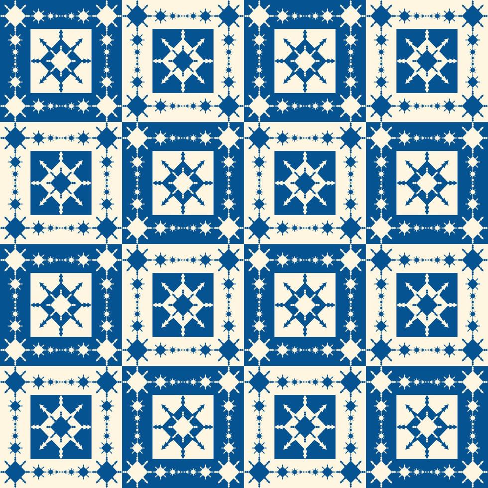 blauw-wit traditionele kleur nordic sneeuwvlok vierkante vorm naadloze patroon achtergrond. gebruik voor stof, textiel, interieurdecoratie-elementen, stoffering, verpakking. vector