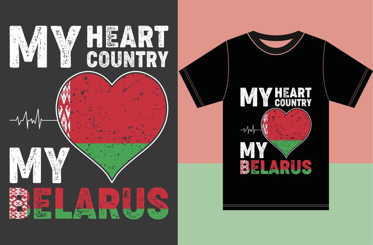 mijn hart, mijn land, mijn belarus.belarus vlag t-shirt ontwerp vector