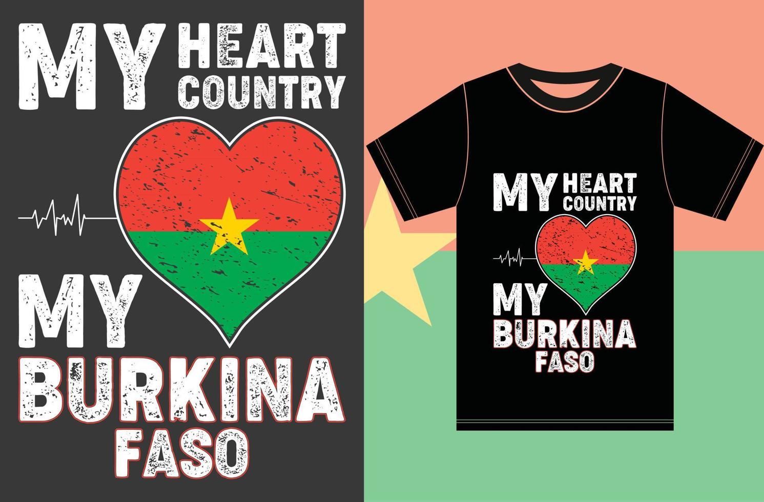 mijn hart, mijn land, mijn burkina faso.burkina faso vlag t-shirt design. vector