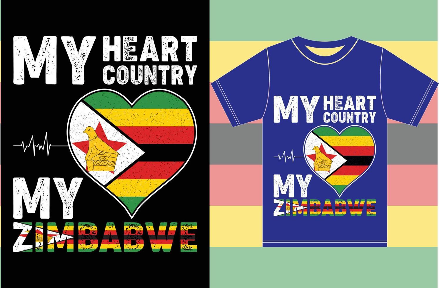 mijn hart, mijn land, mijn Zimbabwe. zimbabwaanse vlag t-shirt ontwerp vector