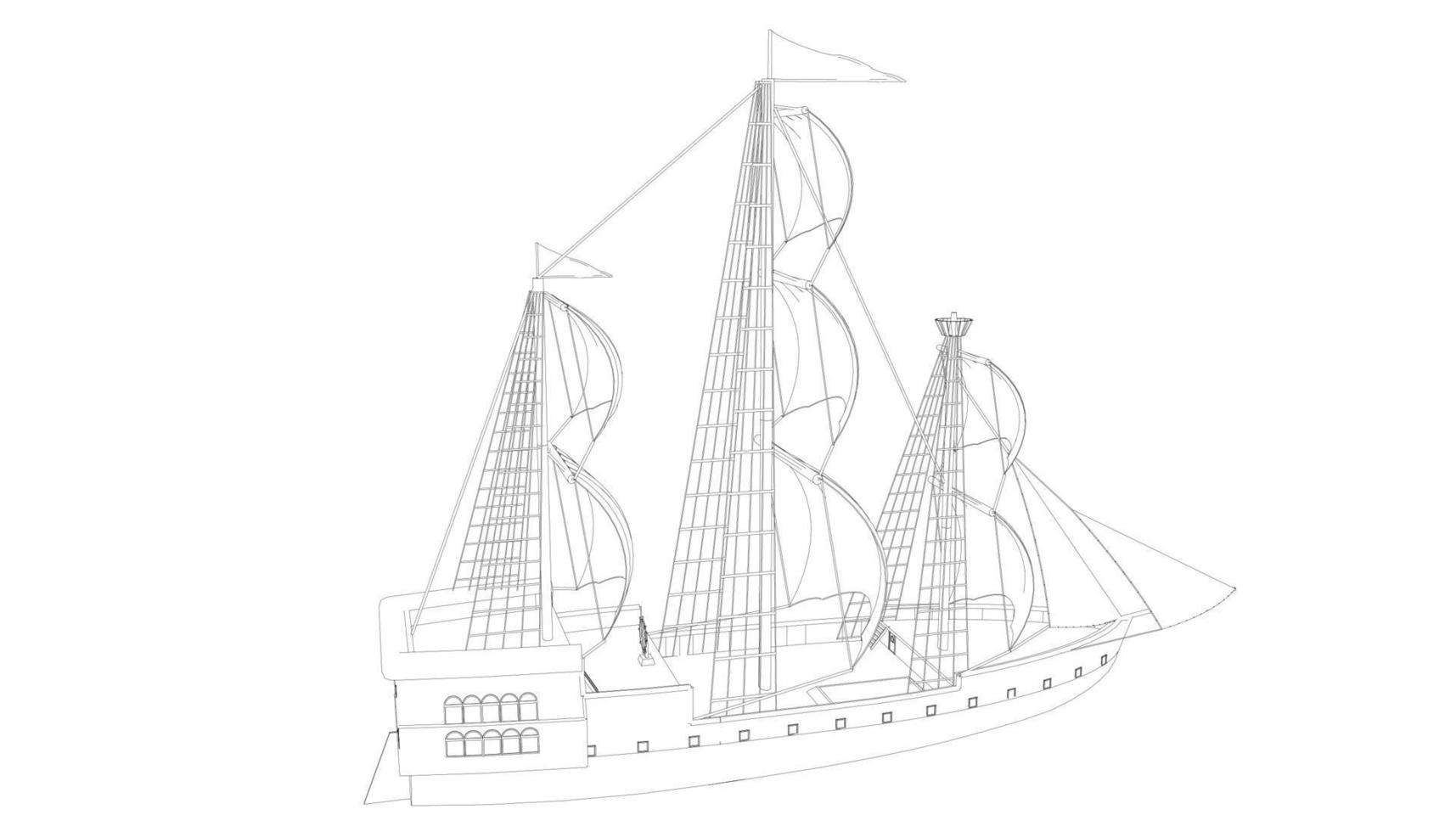 klassieke zeilboot in lineaire stijl vector